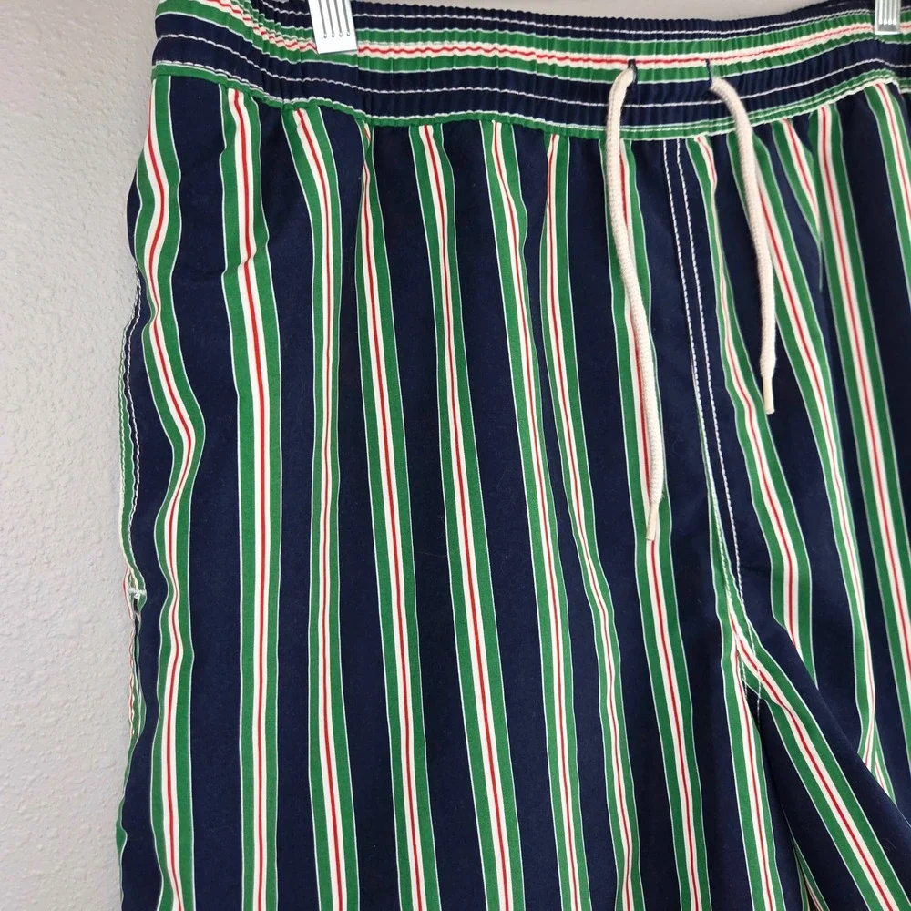 Polo Ralph Lauren Men Swim Trunks XL Navy Blue Green Red Striped Mesh Lined Pony